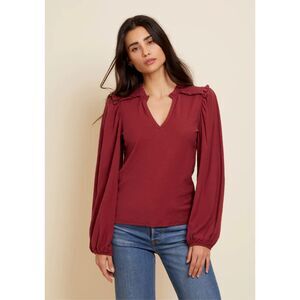 Nation LTD Long-Sleeve Ruffle V-Neck Blouse Size XS NWT